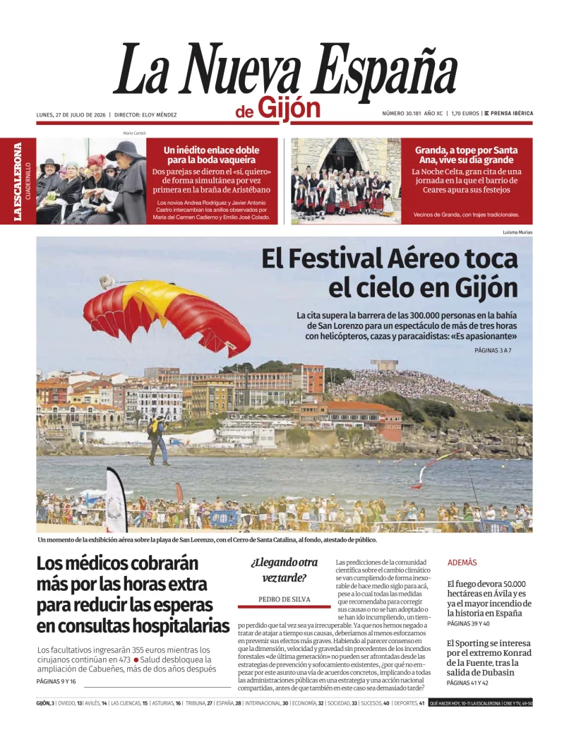 Portada de La Nueva España (Gijón)