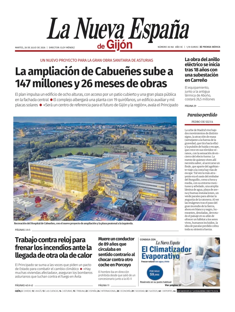 Portada de La Nueva España (Gijón)