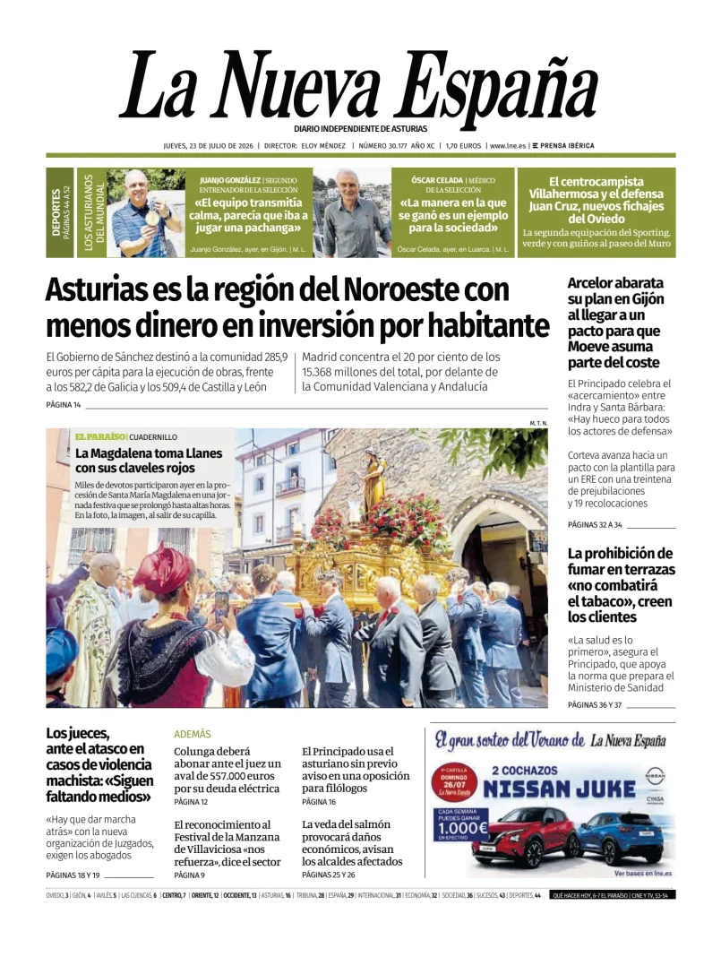 Portada de La Nueva España (Occidente)