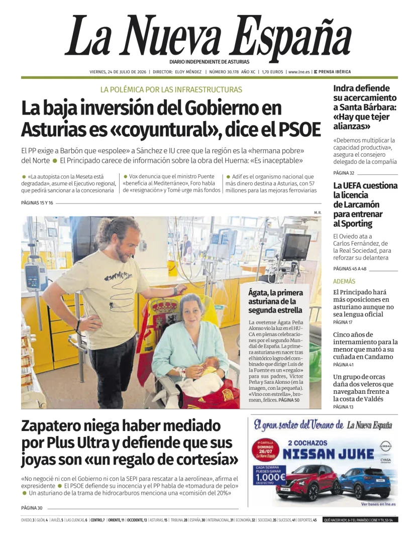 Portada de La Nueva España (Occidente)