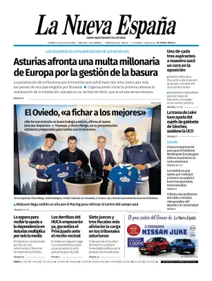 Portada de La Nueva España (Oviedo), 10 de julio de 2026