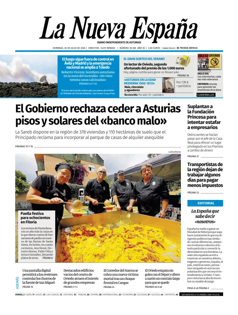 Portada de La Nueva España (Oviedo)