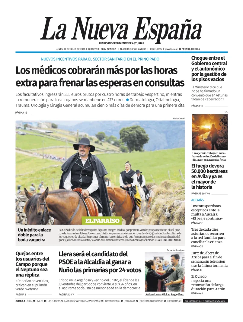 Portada de La Nueva España (Oviedo)