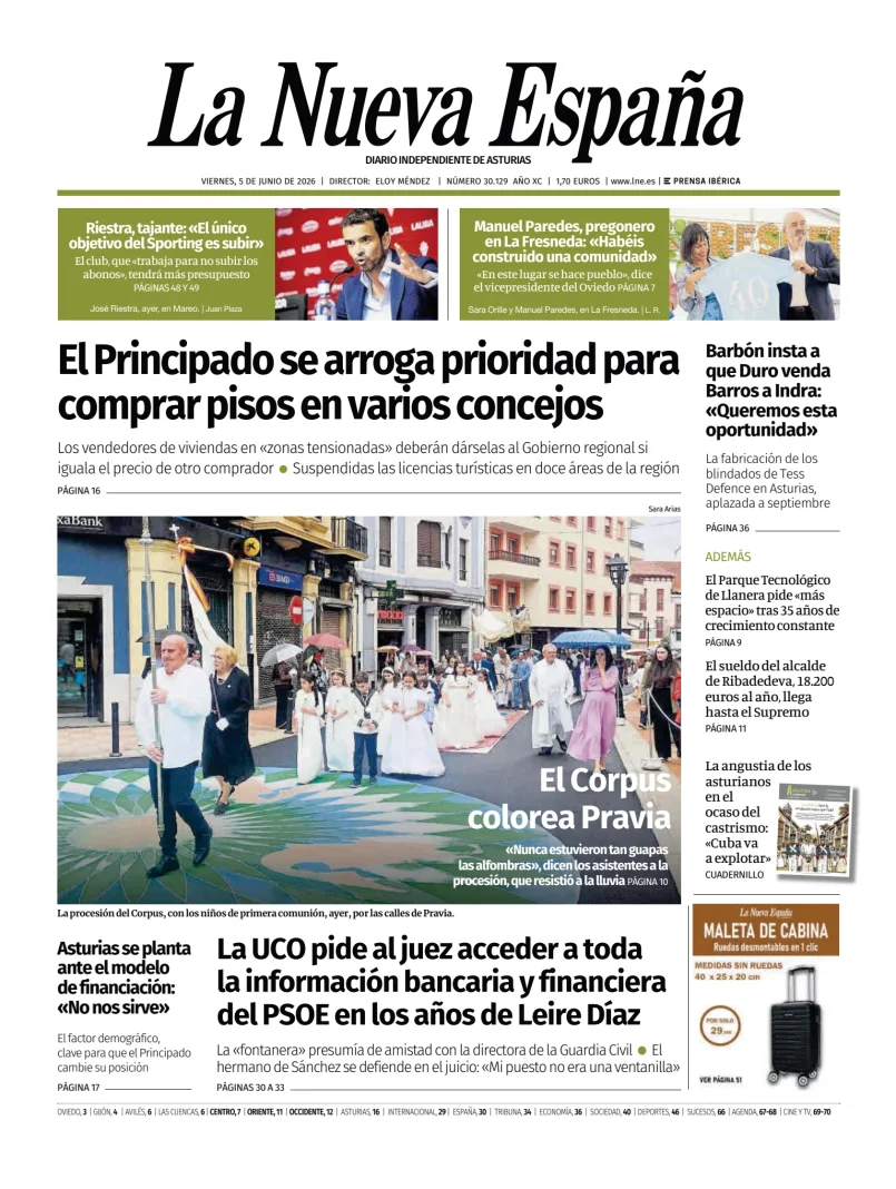 Portada de La Nueva España