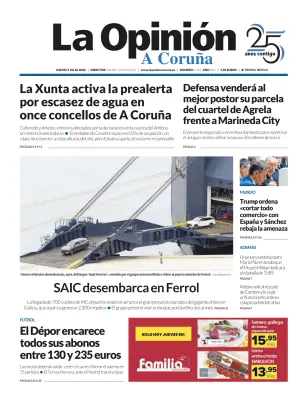 Portada de La Opinion de A Coruña, 9 de julio de 2026
