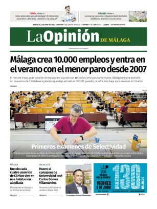 Portada de La Opinión de Málaga, 3 de junio de 2026