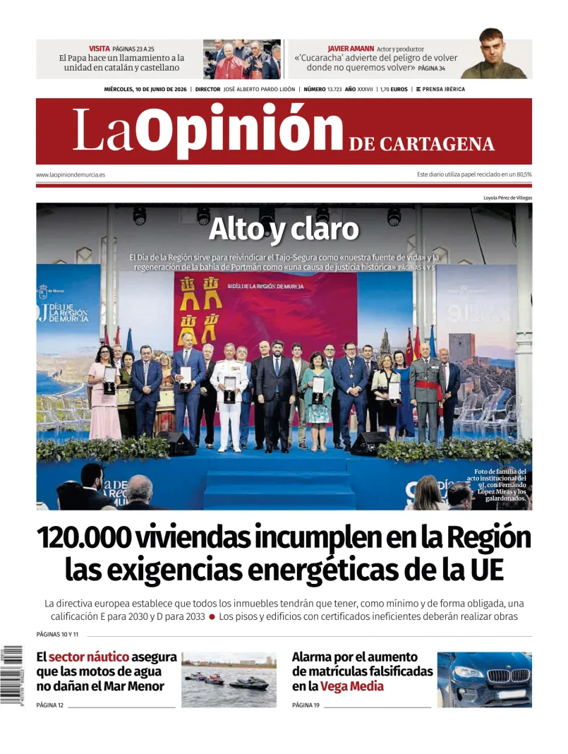 Portada de La Opinion de Murcia (Cartagena)
