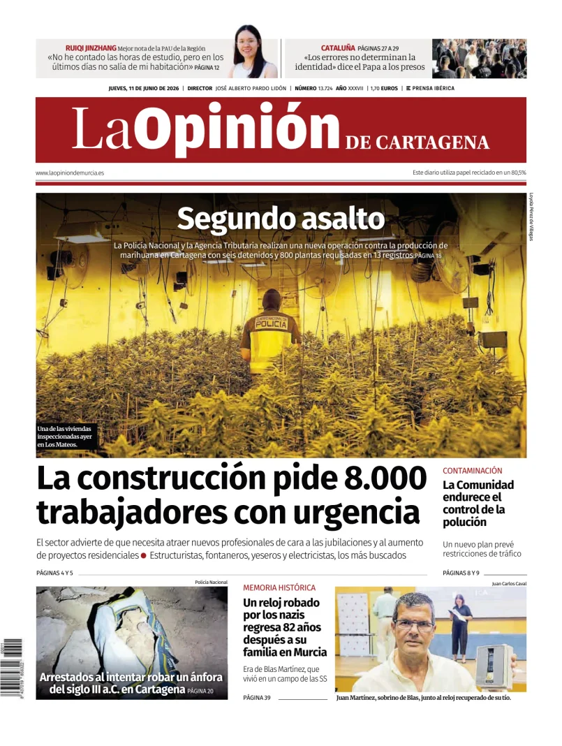 Portada de La Opinion de Murcia (Cartagena)