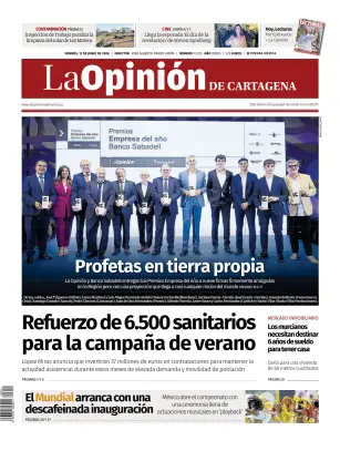 Portada de La Opinion de Murcia (Cartagena), 12 de junio de 2026