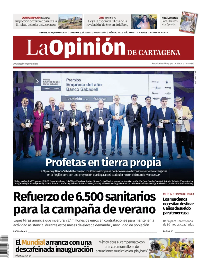 Portada de La Opinion de Murcia (Cartagena)