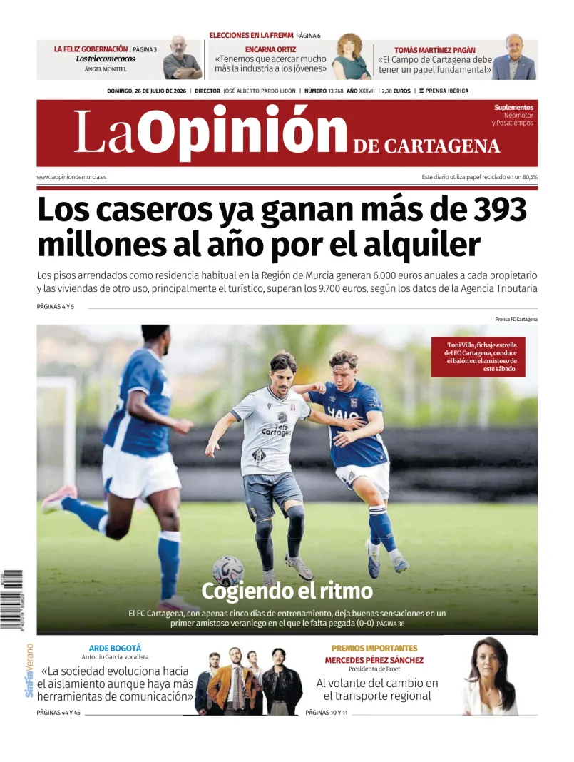 Portada de La Opinion de Murcia (Cartagena)