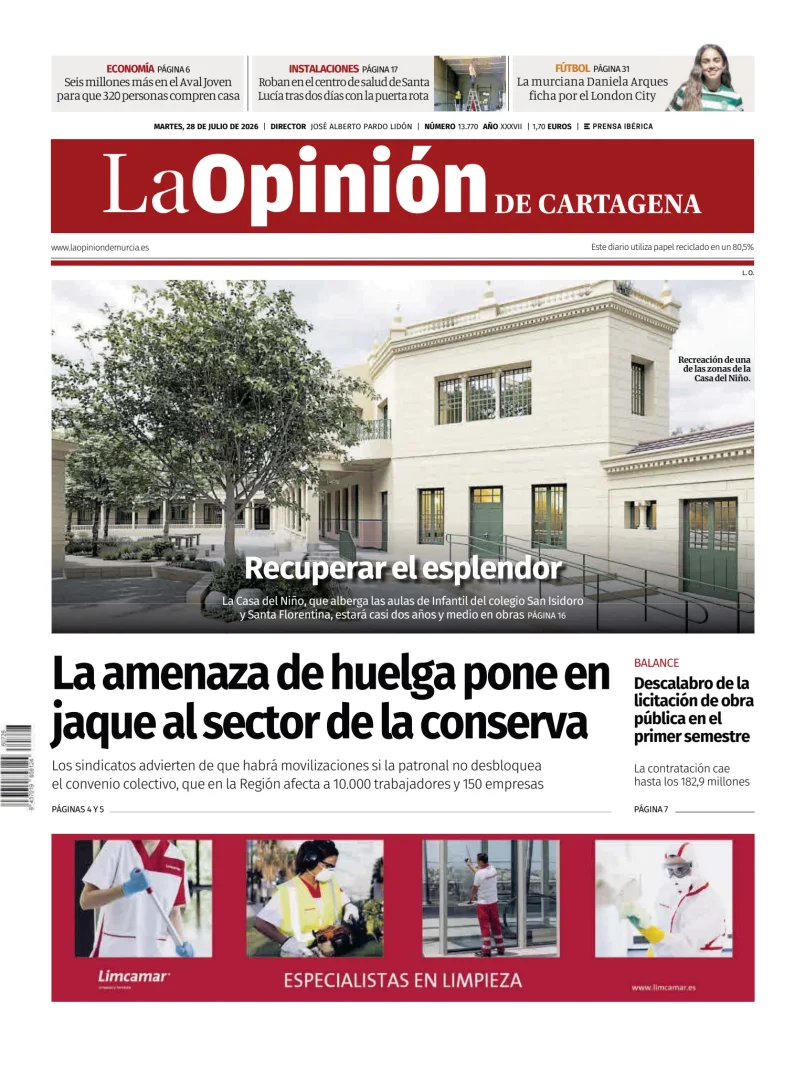 Portada de La Opinion de Murcia (Cartagena)