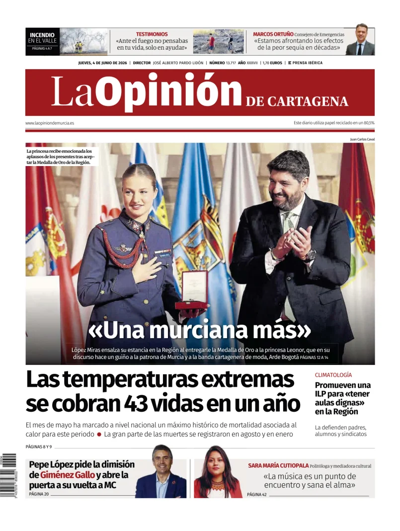 Portada de La Opinion de Murcia (Cartagena)