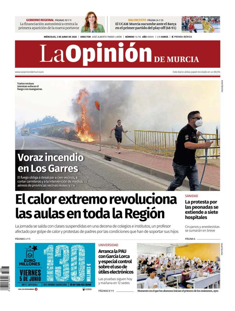 Portada de La Opinion de Murcia, 3 de junio de 2026