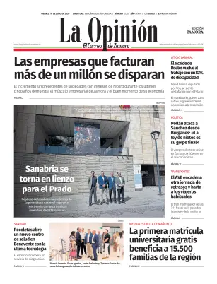 Portada de La Opinión de Zamora, 10 de julio de 2026