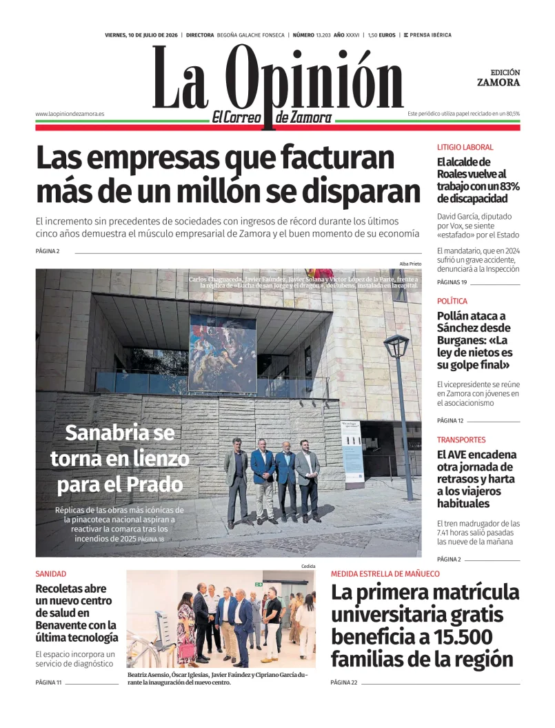 Portada de La Opinión de Zamora