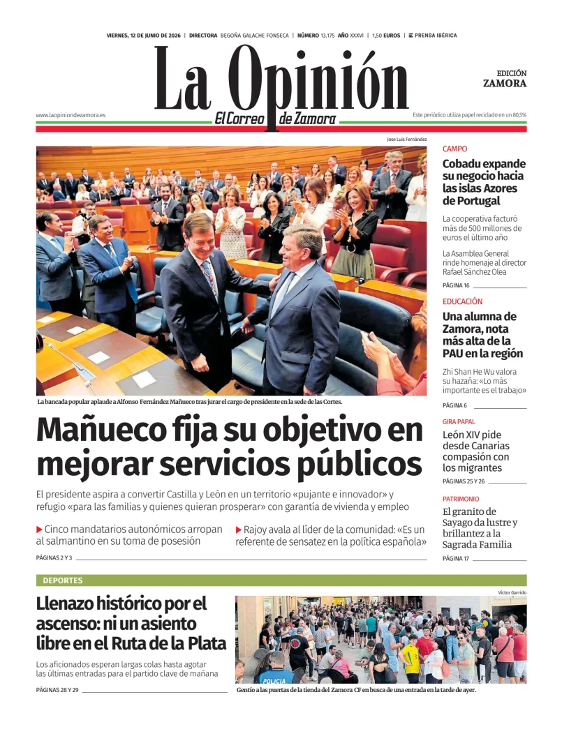 Portada de La Opinión de Zamora