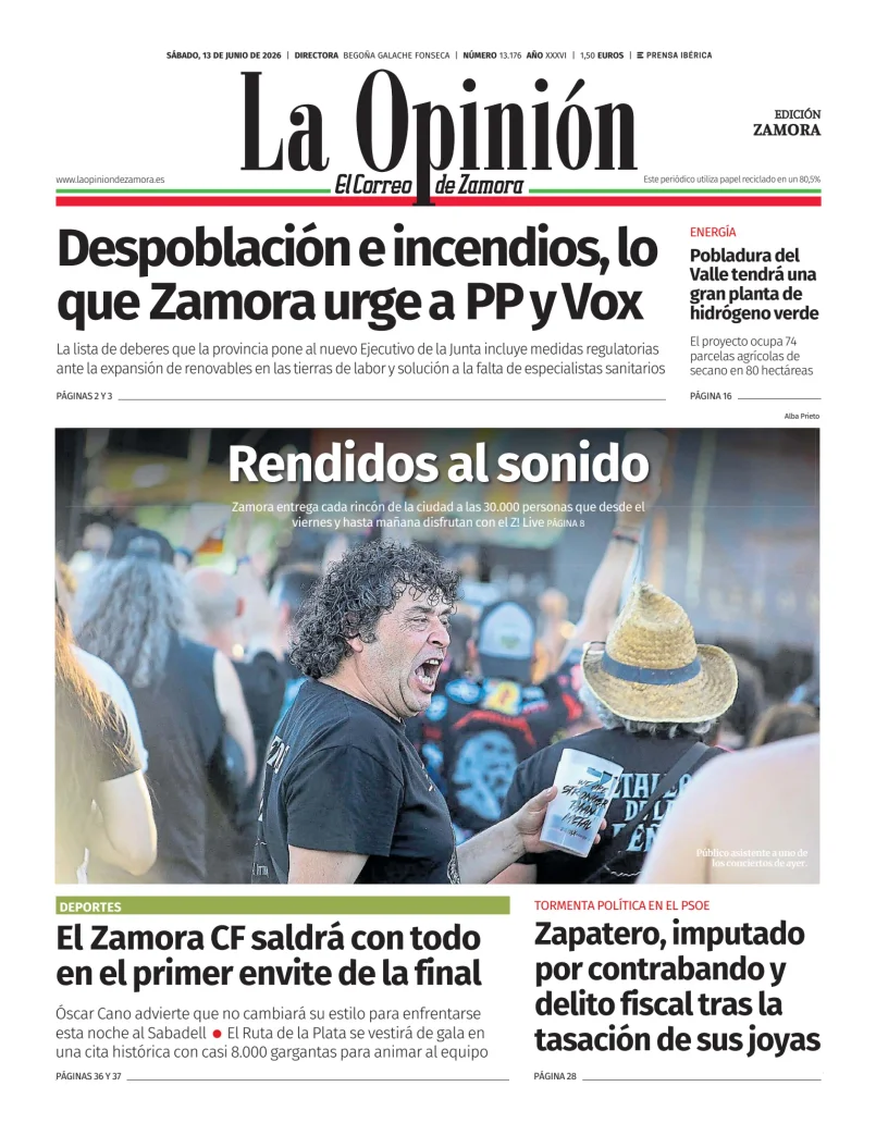 Portada de La Opinión de Zamora