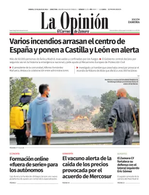 Portada de La Opinión de Zamora, 25 de julio de 2026