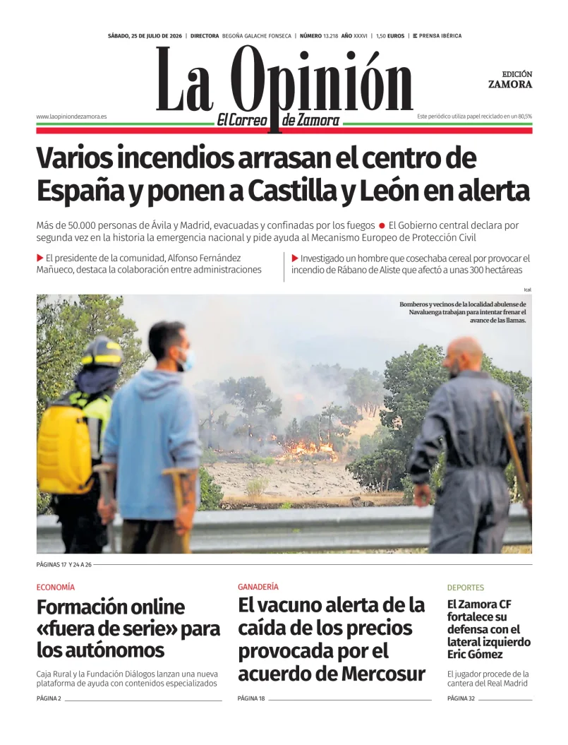 Portada de La Opinión de Zamora