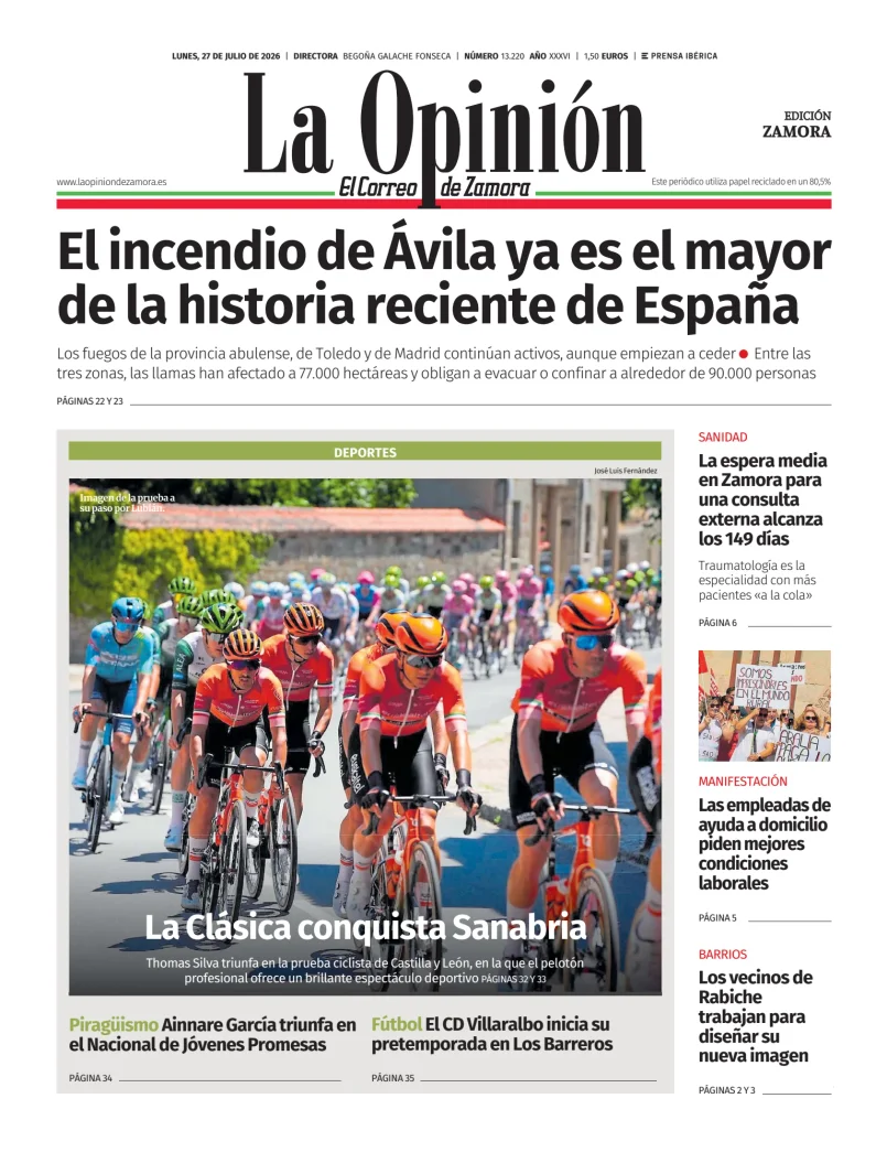 Portada de La Opinión de Zamora