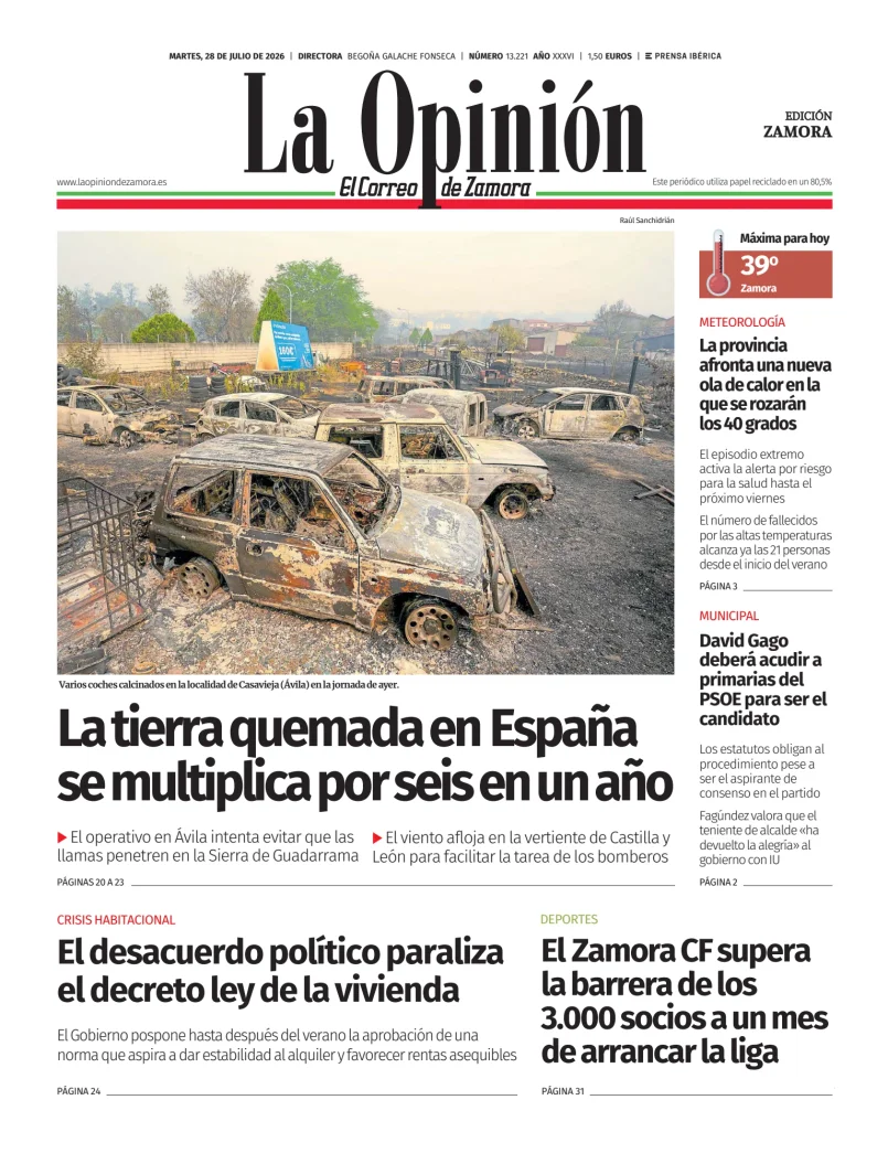 Portada de La Opinión de Zamora
