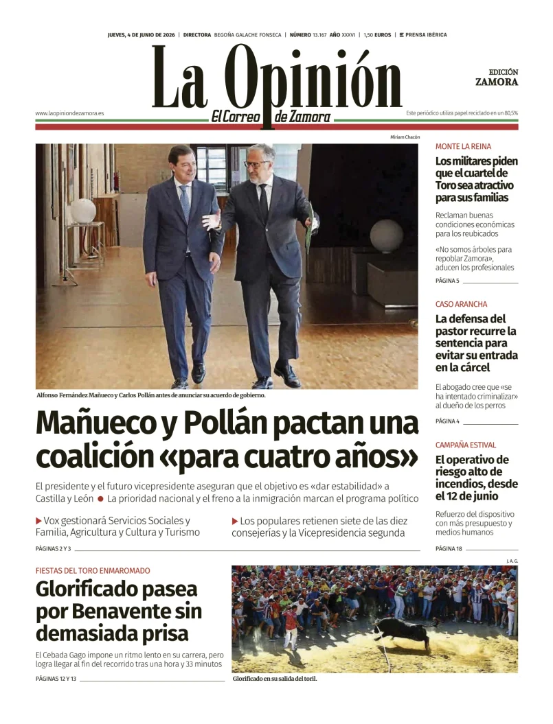 Portada de La Opinión de Zamora