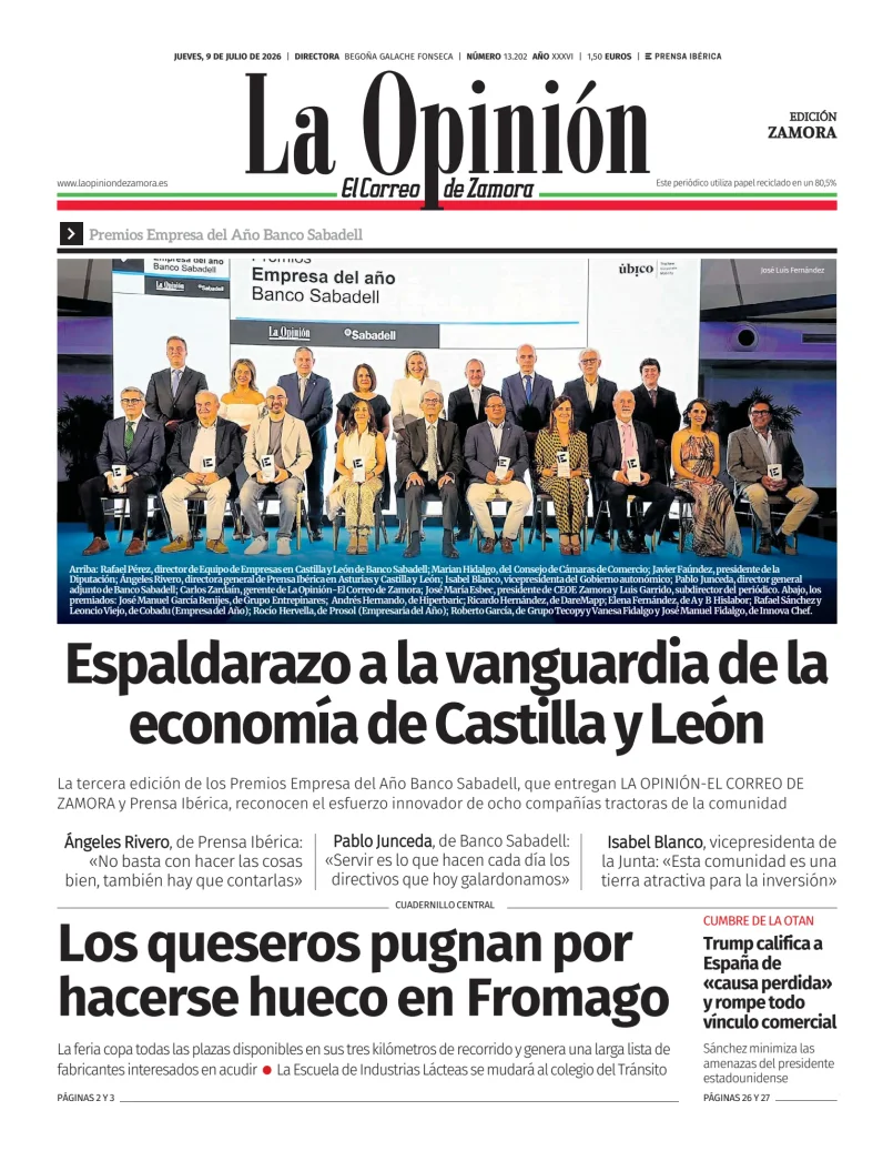 Portada de La Opinión de Zamora