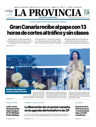 Portada de La Provincia, 2 de junio de 2026