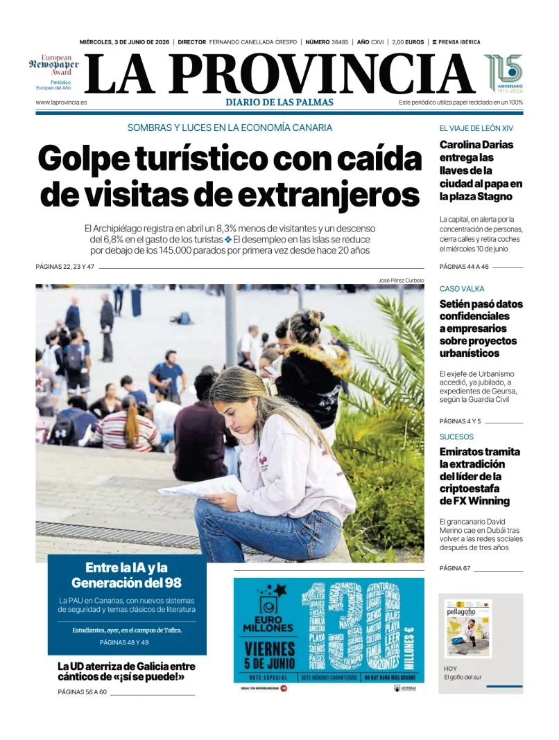 Portada de La Provincia, 3 de junio de 2026