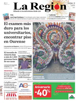 Portada de La Región, 12 de julio de 2026