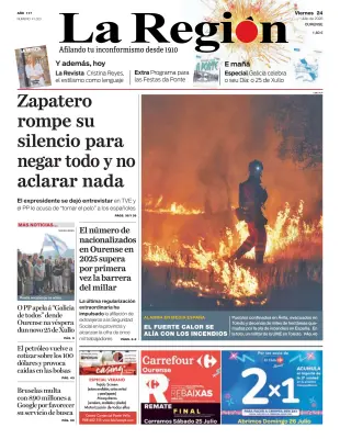 Portada de La Región, 24 de julio de 2026