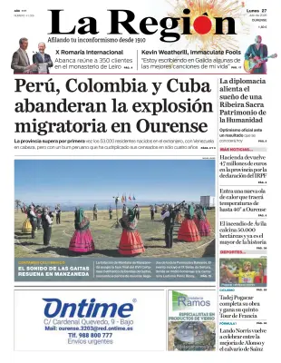 Portada de La Región, 27 de julio de 2026