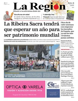 Portada de La Región, 28 de julio de 2026