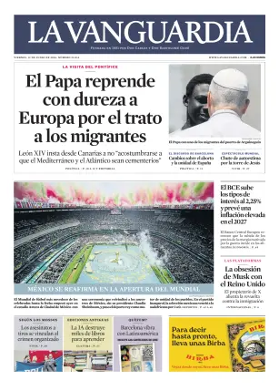 Portada de La Vanguardia, 12 de junio de 2026
