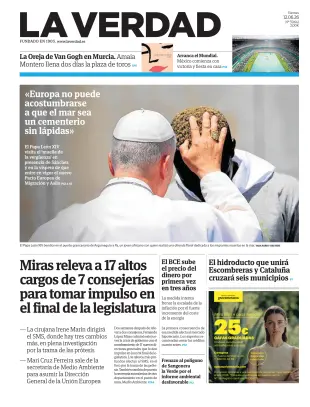 Portada de La Verdad, 12 de junio de 2026