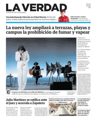 Portada de La Verdad, 22 de julio de 2026