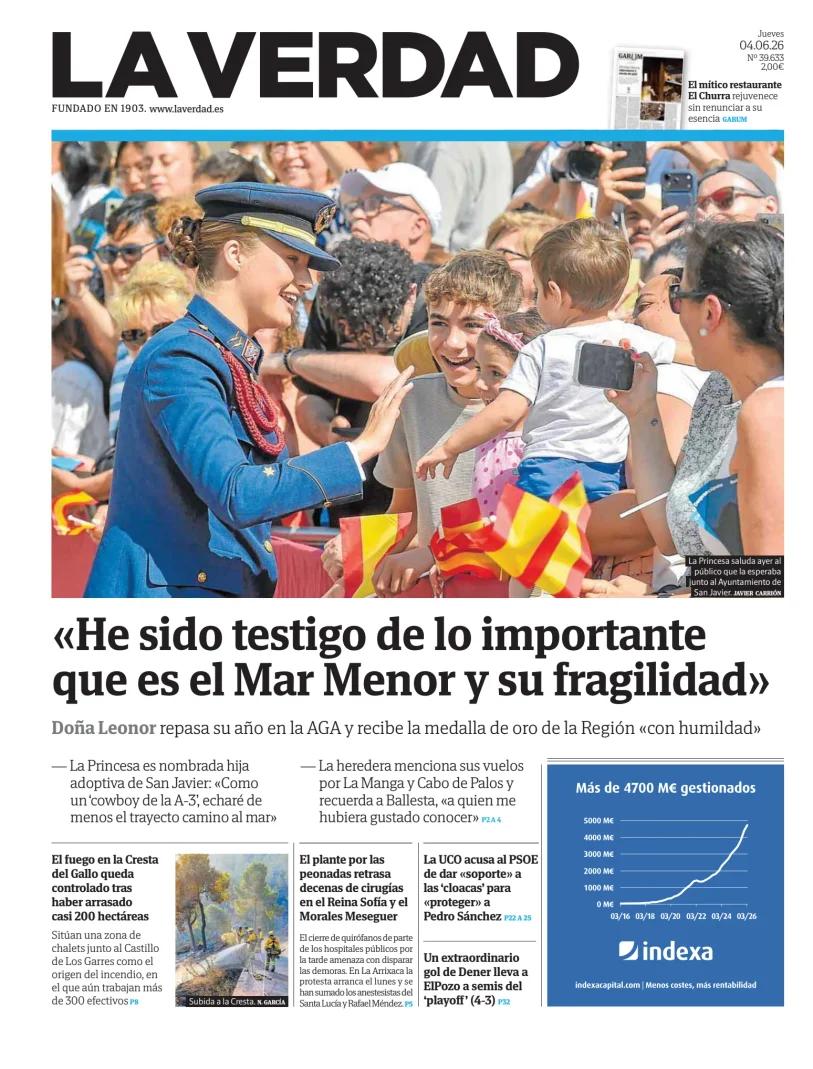 Portada de La Verdad, 4 de junio de 2026