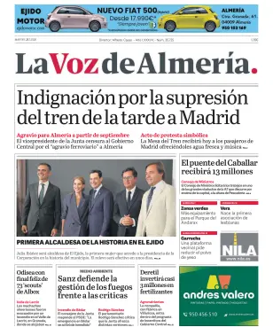 Portada de La Voz de Almería, 28 de julio de 2026