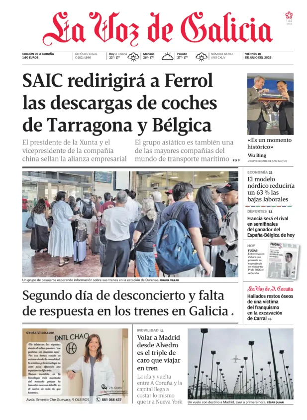 Portada de La Voz de Galicia (A Coruña)