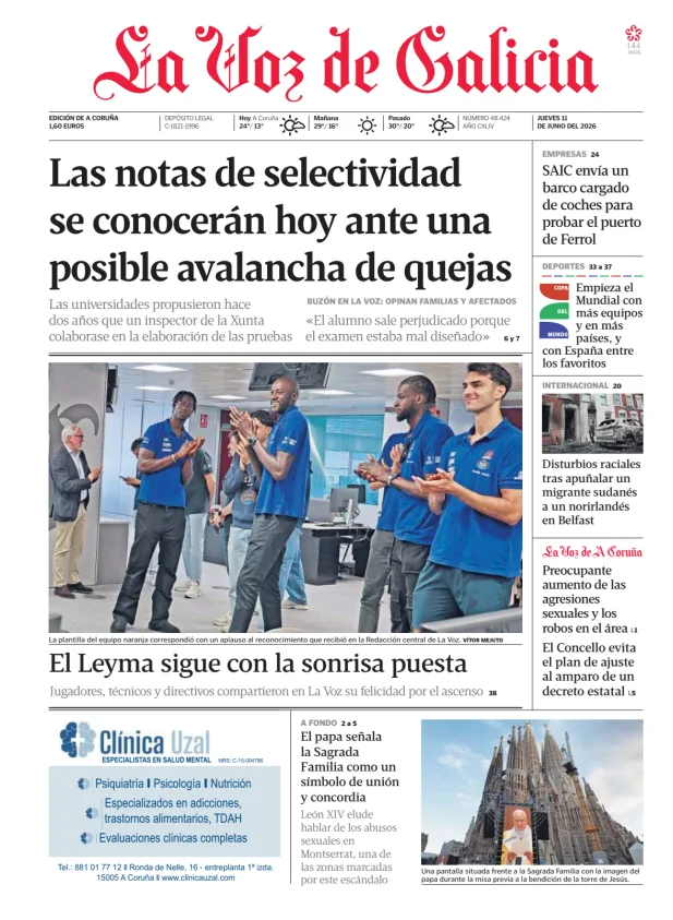 Portada de La Voz de Galicia (A Coruña)