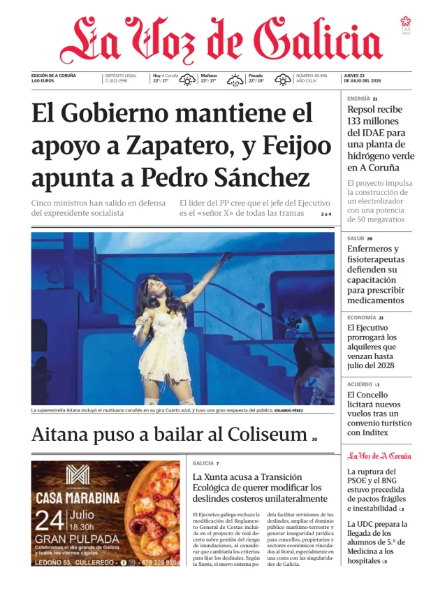 Portada de La Voz de Galicia (A Coruña)