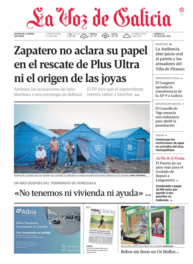Portada de La Voz de Galicia (A Coruña)