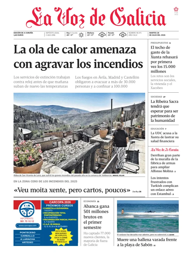 Portada de La Voz de Galicia (A Coruña)