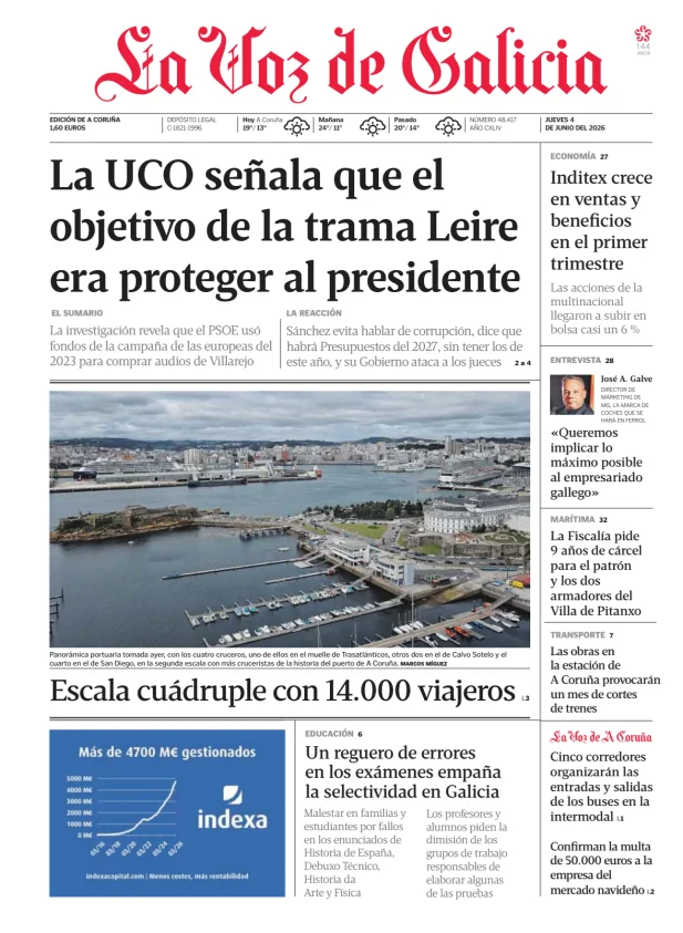 Portada de La Voz de Galicia (A Coruña)