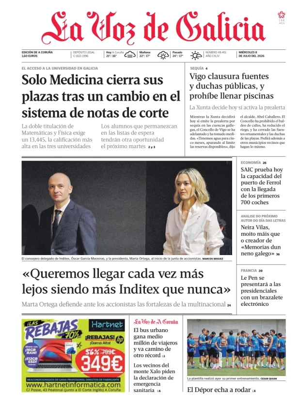 Portada de La Voz de Galicia (A Coruña)
