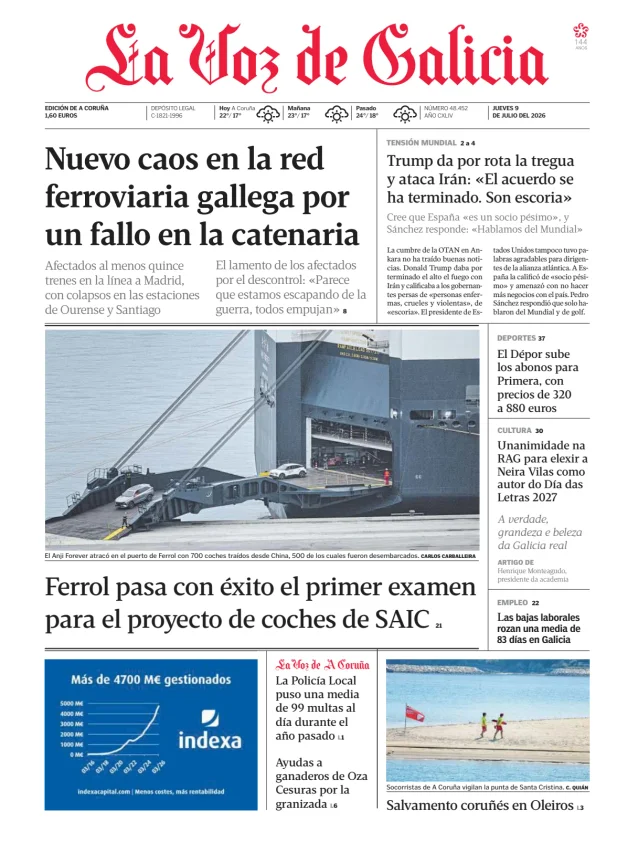 Portada de La Voz de Galicia (A Coruña)