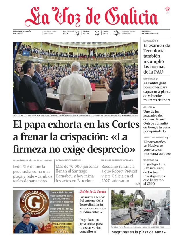 Portada de La Voz de Galicia (A Coruña)