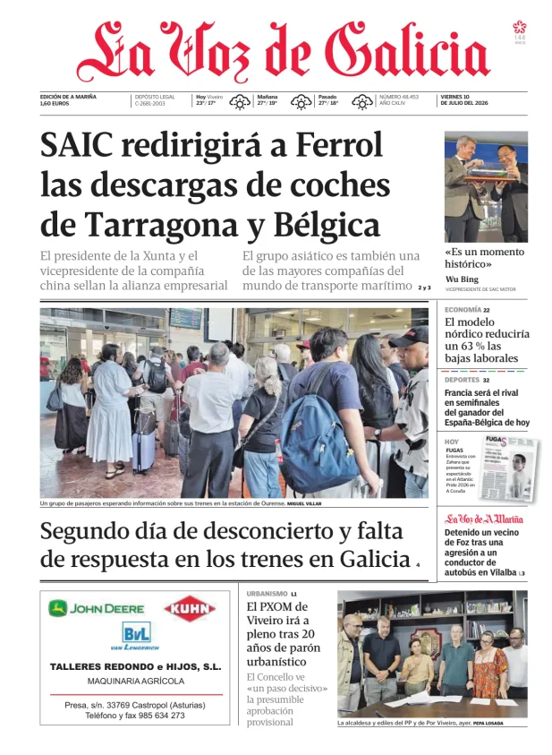 Portada de La Voz de Galicia (A Mariña)
