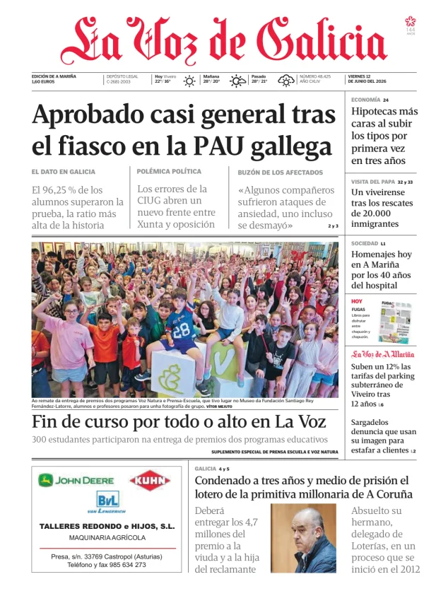 Portada de La Voz de Galicia (A Mariña)